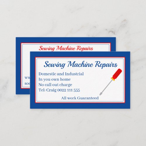 Sewing Machine Repairs Blue Business Card