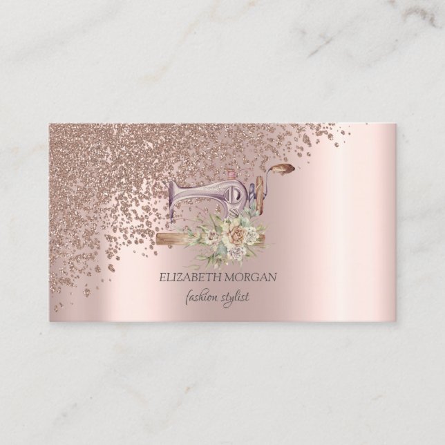 Sewing Machine Rose Gold Diamonds Sewing Machine Business Card (Front)