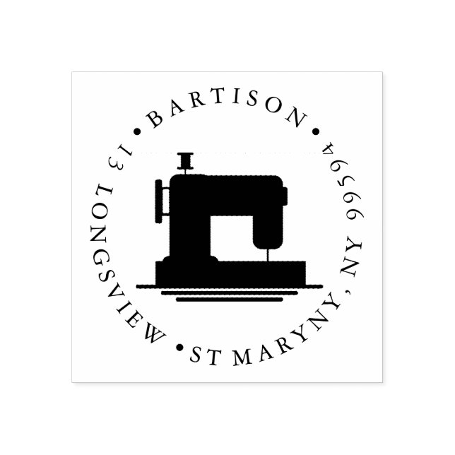 sewing machine ROUND RETURN ADDRESS Rubber Stamp (Imprint)