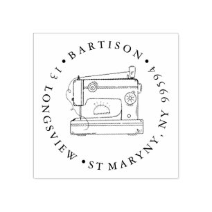 sewing machine ROUND RETURN ADDRESS Rubber Stamp