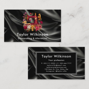 Sewing Machine Seamstress Black Business Card