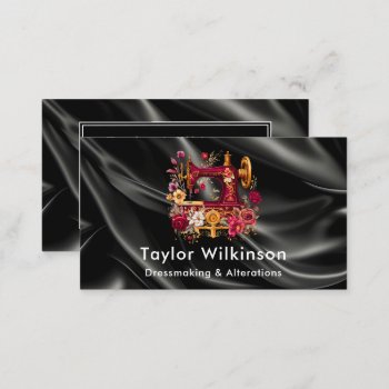 Sewing Machine Seamstress Black Business Card by KirstyLouiseDesigns at Zazzle