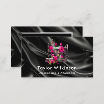 Sewing Machine Seamstress Black Business Card by KirstyLouiseDesigns at Zazzle