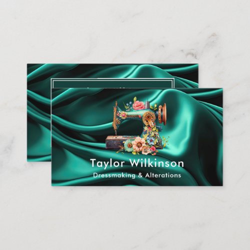 Sewing Machine Seamstress Green Business Card