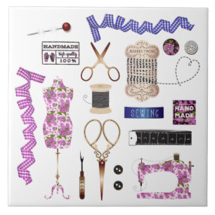 Sewing machine seamstress quilting sewing ceramic tile