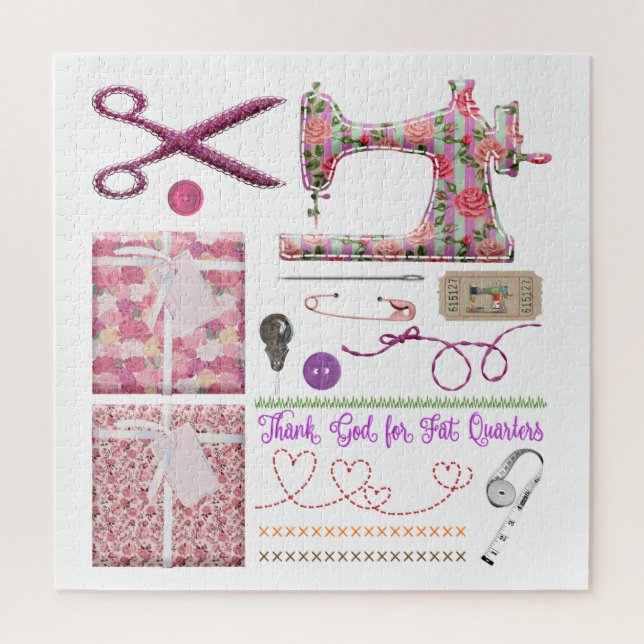Sewing machine seamstress quilting sewing jigsaw puzzle (Vertical)