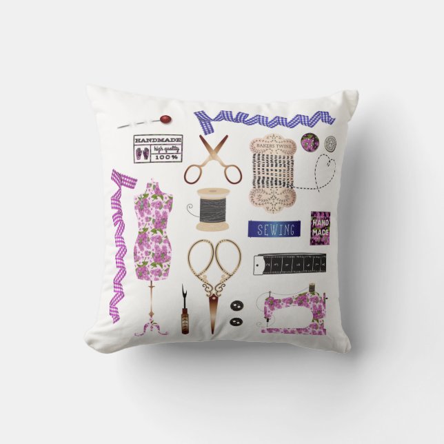 Sewing machine seamstress quilting sewing throw pillow (Front)