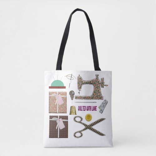 Sewing machine seamstress quilting sewing tote bag