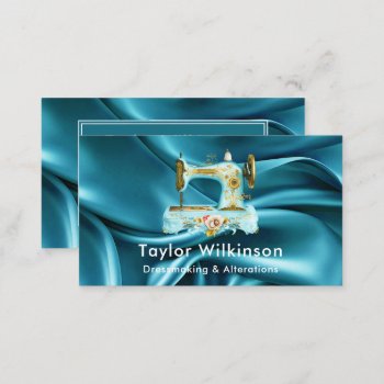 Sewing Machine Seamstress Teal Blue Business Card by KirstyLouiseDesigns at Zazzle