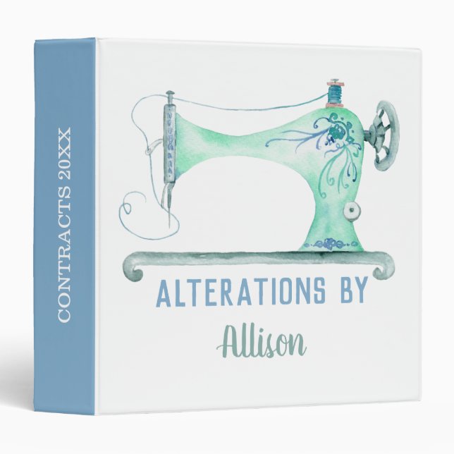 Sewing Machine Seamstress Watercolor  3 Ring Binde Binder (Front/Spine)