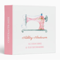 Sewing Machine Seamstress Watercolor 3 Ring Binder