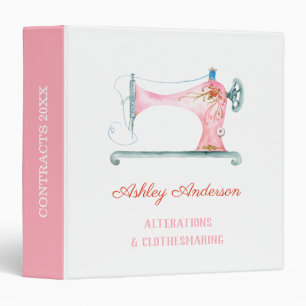 Sewing Machine Seamstress Watercolor 3 Ring Binder