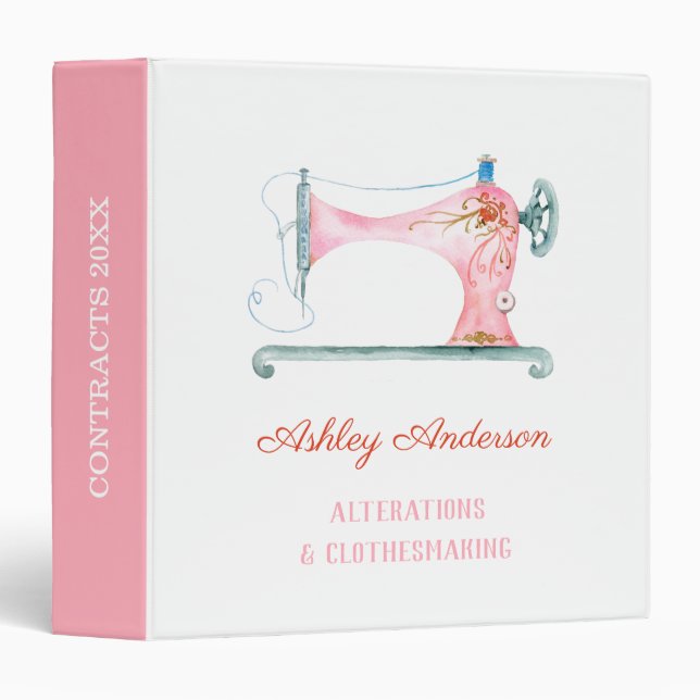 Sewing Machine Seamstress Watercolor 3 Ring Binder (Front/Spine)