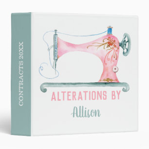 Sewing Machine Seamstress Watercolor  3 Ring Binder