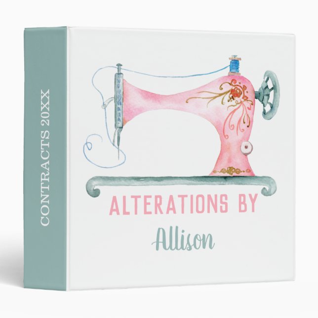 Sewing Machine Seamstress Watercolor  3 Ring Binder (Front/Spine)