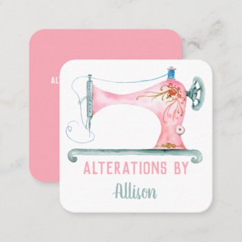 Sewing Machine Seamstress Watercolor Square Business Card by samanndesigns at Zazzle