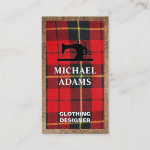 Sewing Machine Stitched Leather Plaid Business Card