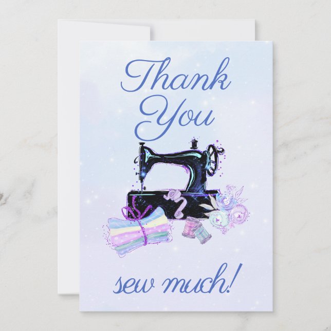 Sewing Machine Vintage Blue Flat Thank You Card (Front)