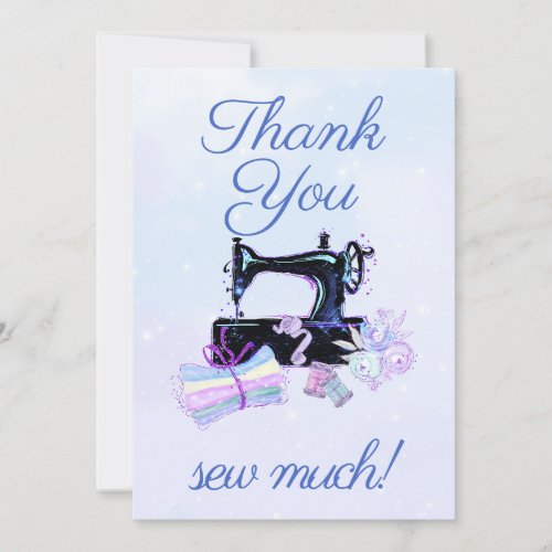 Sewing Machine Vintage Blue Flat Thank You Card