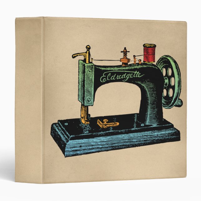 Sewing Machine Vintage Illustration 3 Ring Binder (Front/Spine)