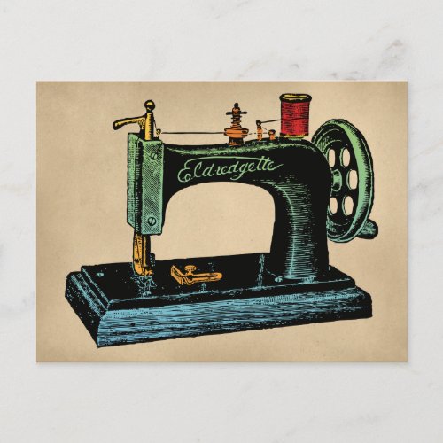Sewing Machine Vintage Illustration Postcard