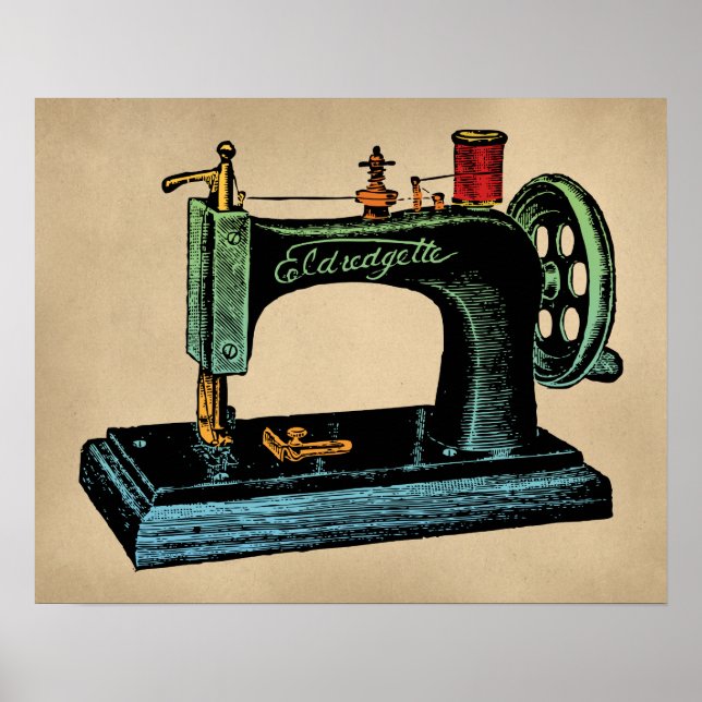 Sewing Machine Vintage Illustration Poster (Front)