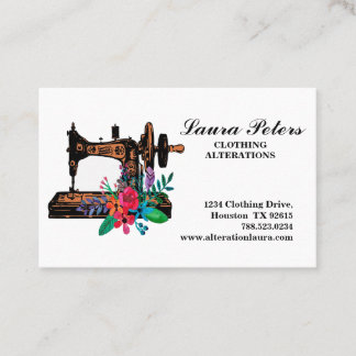 Sewing Machine With Flowers Clothing Alteration Business Card