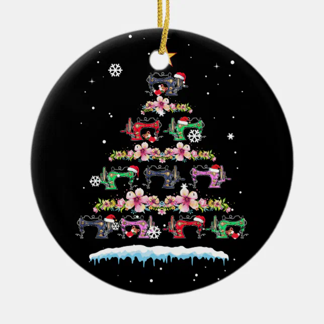 Sewing Machines Christmas Tree Funny Sewing Ceramic Ornament (Front)
