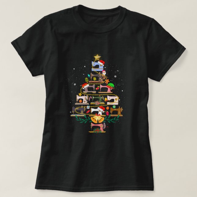 Sewing Machines Christmas Tree Funny Sewing Lover  T-Shirt (Design Front)