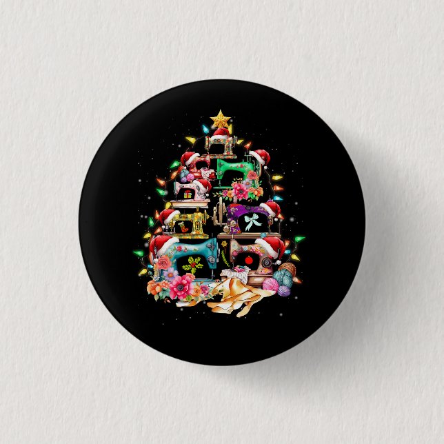 Sewing Machines Christmas Tree Quilt Sewing Lovers Button (Front)