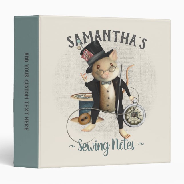 Sewing Mad Victorian Mouse Illustration 3 Ring Binder (Front/Spine)