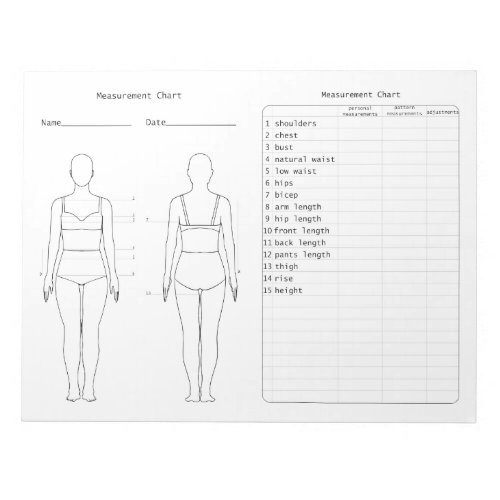 Sewing Measurement Chart Notepad