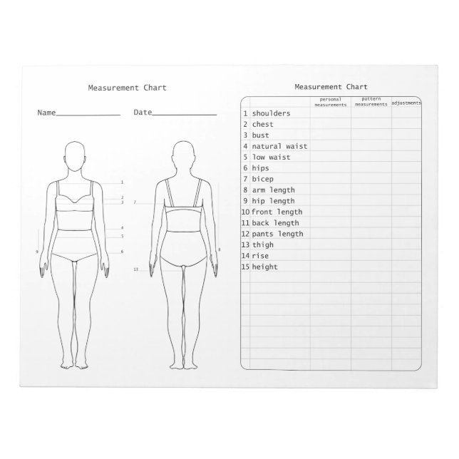 Sewing Measurement Chart Notepad (Front)