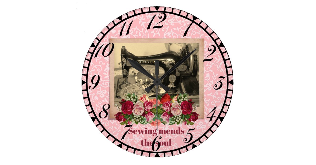 Sewing Mends the Soul Vintage Machine Clock Zazzle