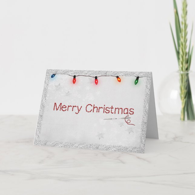 Sewing Needle And Christmas Stitches Holiday Card (Front)