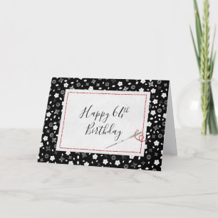 Sewing Needle and Red Thread 64th Birthday Card