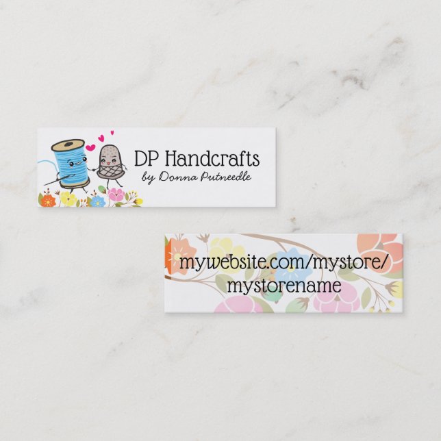 sewing needle spool of thread thimble love mini business card (Front/Back)