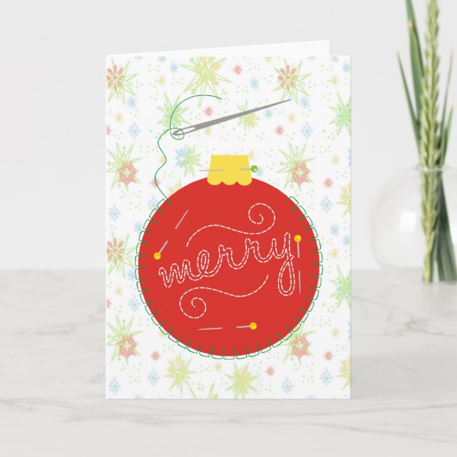 sewing needle thread Christmas ornament card (Front)