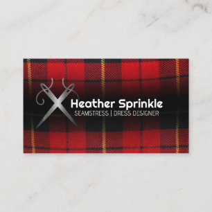 Sewing Needles Logo Plaid Fabric Business Card