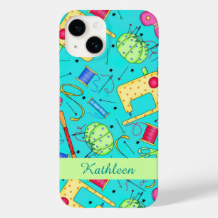 Sewing Notions Art Name Personalize Turquoise Blue Case-Mate iPhone 14 Case