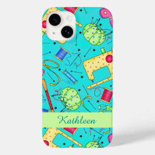 Sewing Notions Art Name Personalize Turquoise Blue Case-Mate iPhone 14 Case
