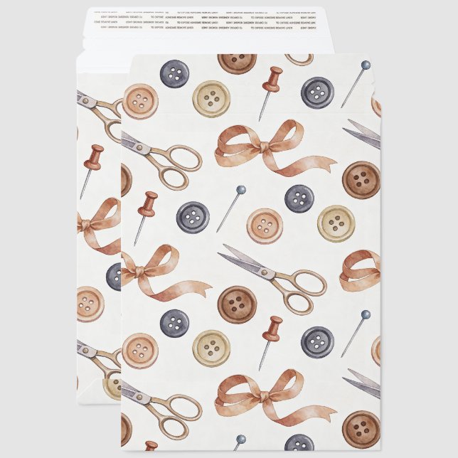 Sewing Notions Buttons Bows Cardboard Mailer (Front & Back)
