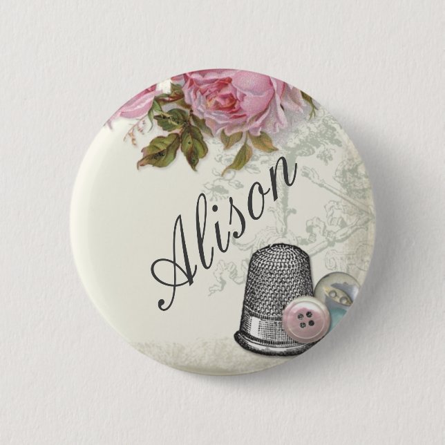 Sewing Notions IVORY, name badge Pinback Button (Front)