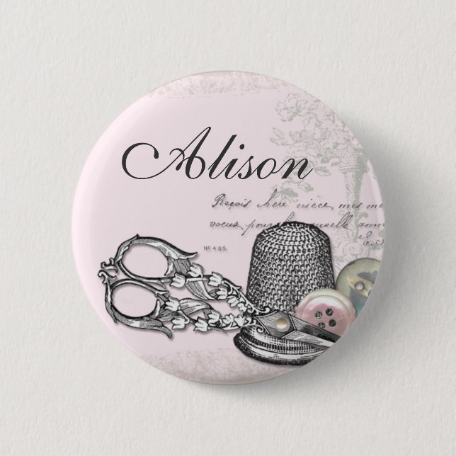 Sewing Notions on Pink Name Badge Button (Front)