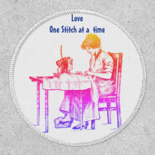 Sewing Patch, 3" Circle, White Stitching, Iron-On Patch