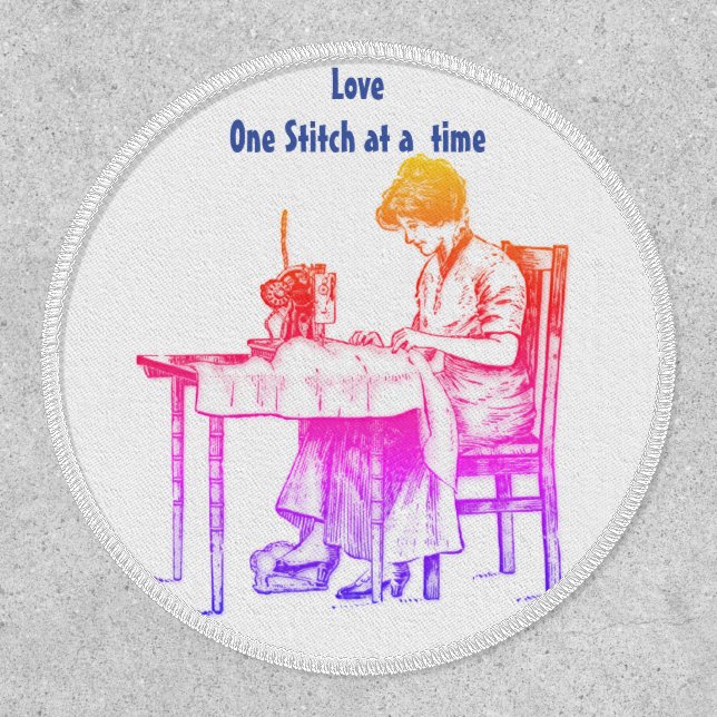 Sewing Patch, 3" Circle, White Stitching, Iron-On Patch (Front)