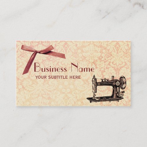 Sewing Pink Bow Damask Vintage Business Card