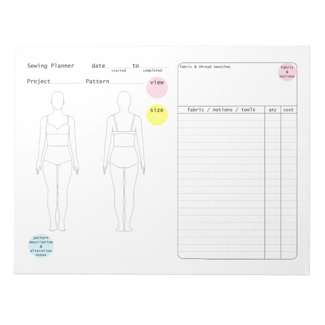 Sewing Planner Notepad (Front)