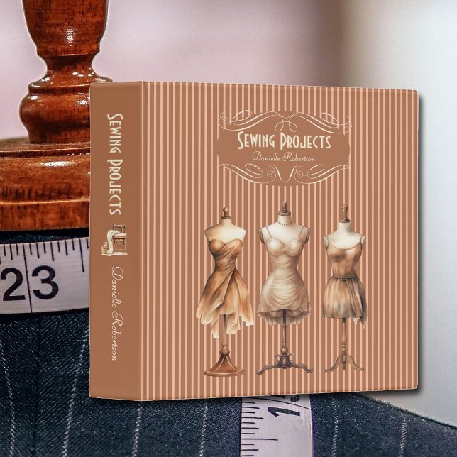 Sewing Projects Dress Forms Pinstriped 3 Ring Binder (Organize your sewing projects in style with this beautiful binder from Night and Day Designs)