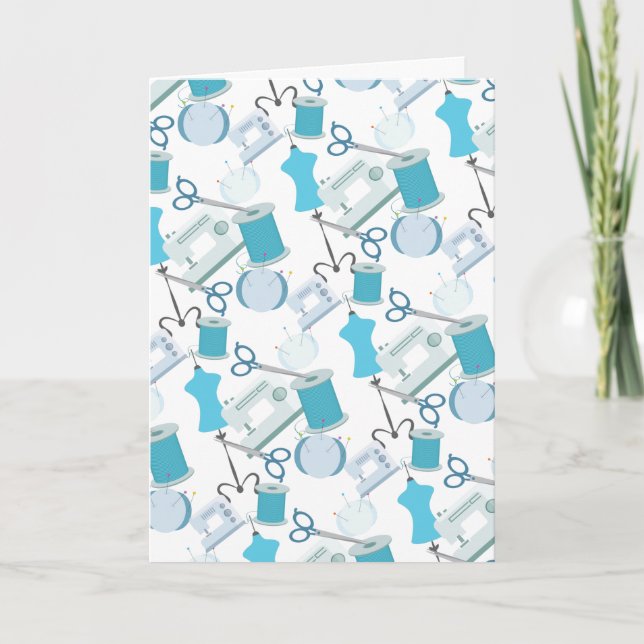 Sewing Quilting Thank You Blue Pattern Card (Front)